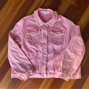 Pink Pearl-Embellished Denim Jacket